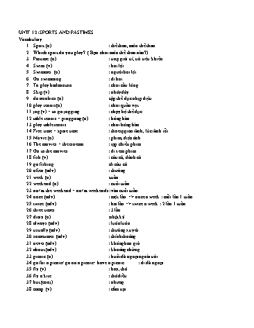 Ôn tập kiến thức Tiếng Anh Lớp 6 - Unit 12: Sports and pastime