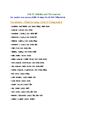 Ôn tập kiến thức Tiếng Anh Lớp 6 - Unit 13: Activities and the seasons