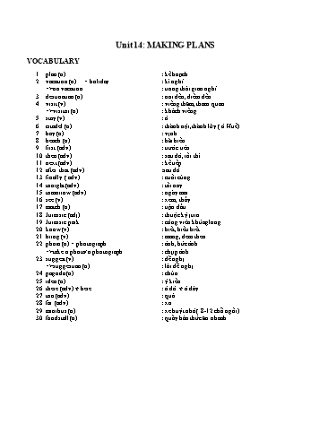 Ôn tập kiến thức Tiếng Anh Lớp 6 - Unit 14: Making plans