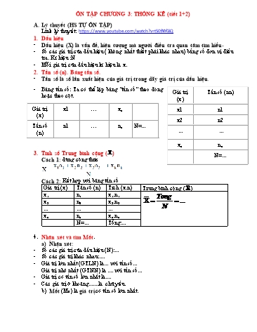 Ôn tập kiến thức Toán 7 - Tiết 1+2, Chương 3: Thống kê