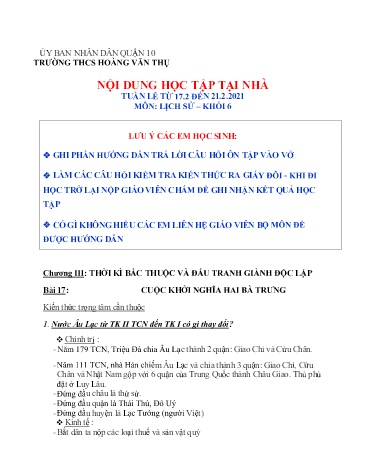 Ôn tập Lịch sử Khối 6 - Tuần 23 - Năm học 2020-2021 - Trường THCS Hoàng Văn Thụ