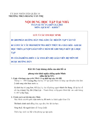 Ôn tập Lịch sử Khối 7 - Tuần 23 - Năm học 2020-2021 - Trường THCS Hoàng Văn Thụ