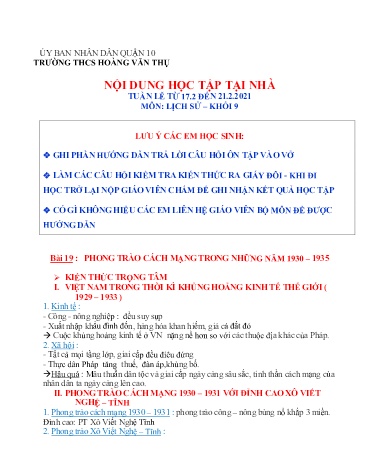 Ôn tập Lịch sử Khối 9 - Tuần 23 - Năm học 2020-2021 - Trường THCS Hoàng Văn Thụ