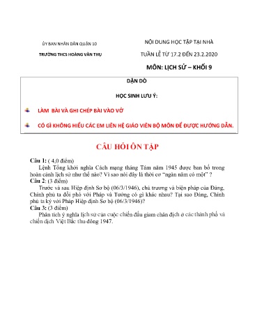 Ôn tập môn Lịch sử Khối 9 - Bài 23 đến 25 - Năm học 2019-2020 - Trường THCS Hoàng Văn Thụ