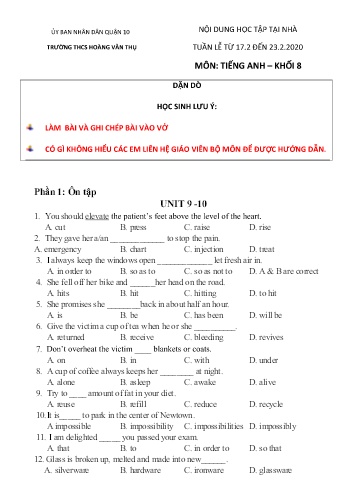 Ôn tập môn Tiếng Anh Khối 8 - Unit 11: Travelling around Vietnam - Năm học 2019-2020 - Trường THCS Hoàng Văn Thụ