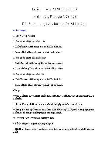 Ôn tập môn Vật lí 6 - Bài 30: Tổng kết chương 2 - Năm học 2019-2020