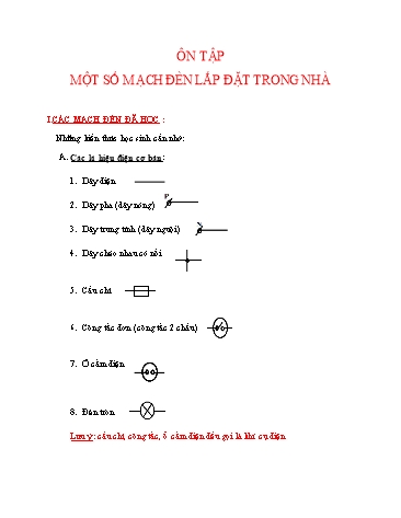 Ôn tập một số mạch đèn lắp đặt trong nhà môn Công nghệ Lớp 9