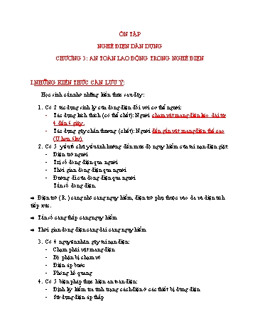 Ôn tập nghề Điện dân dụng - Chương 3: An toàn lao động trong nghề điện
