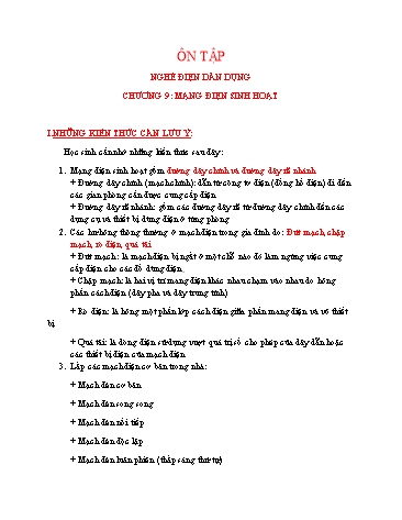 Ôn tập nghề Điện dân dụng - Chương 9: Mạng điện sinh hoạt