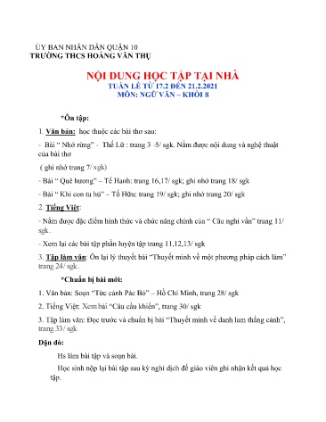 Ôn tập Ngữ văn Khối 8 - Tuần 23 - Năm học 2020-2021 - Trường THCS Hoàng Văn Thụ