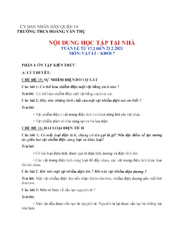Ôn tập Vật lí Khối 7 - Tuần 23 - Năm học 2020-2021 - Trường THCS Hoàng Văn Thụ