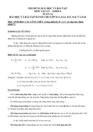 Ôn tập Vật lý Khối 8 - Tuần 24