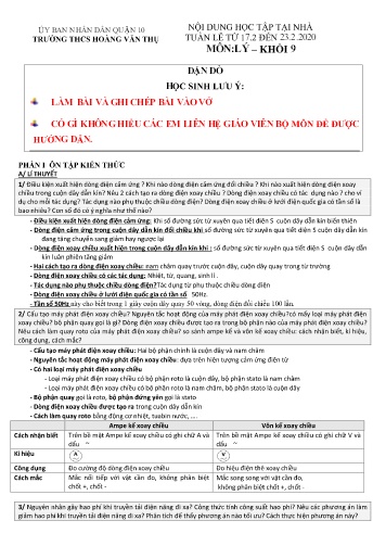 Ôn tập Vật lý Khối 9 - Bài 36: Truyền tải điện năng đi xa - Năm học 2019-2020 - Trường THCS Hoàng Văn Thụ