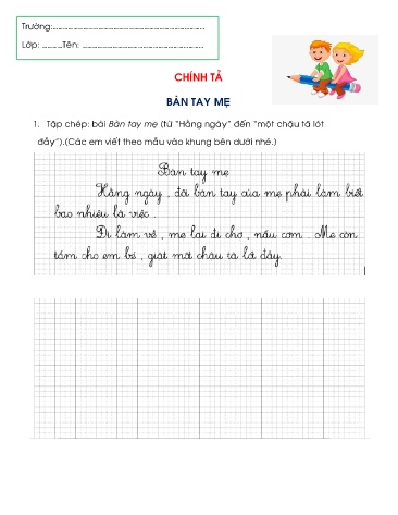 Phiếu bài tập Chính tả Lớp 1 - Tuần 26