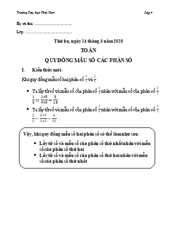 Phiếu bài tập Lớp 4 - Tuần 21 - Năm học 2019-2020 - Trường Tiểu học Thới Tam
