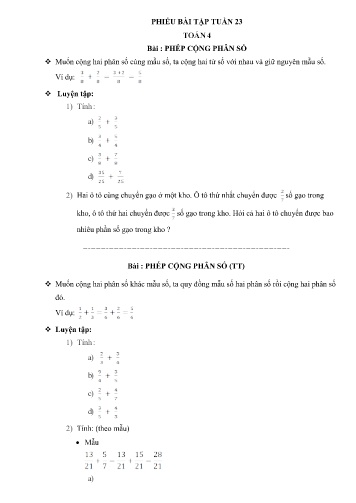 Phiếu bài tập Toán + Tiếng Việt Lớp 4 - Tuần 23