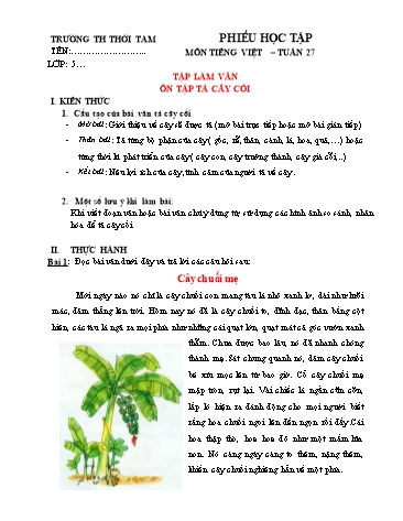 Phiếu học tập môn Tiếng Việt Lớp 5 - Tuần 27 - Trường Tiểu học Thới Tam