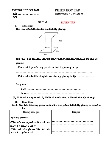 Phiếu học tập môn Toán + Lịch sử + Tiếng Việt Lớp 5 - Tuần 22 - Trường Tiểu học Thới Tam