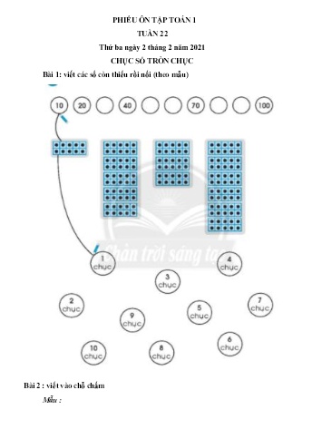 Phiếu ôn tập Toán Lớp 1 - Tuần 22 - Năm học 2020-2021