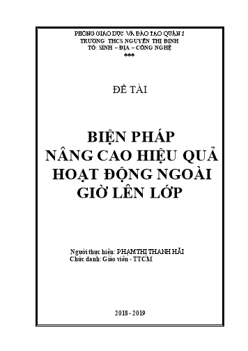 Sáng kiến kinh nghiệm Biện pháp nâng cao hiệu quả hoạt động ngoài giờ lên lớp
