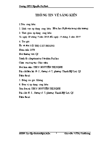 Sáng kiến kinh nghiệm Cách làm bài văn Nghị luận văn học