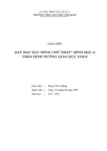 Sáng kiến kinh nghiệm Dạy học bài Hình chữ nhật Hình học 8 theo định hướng giáo dục Stem