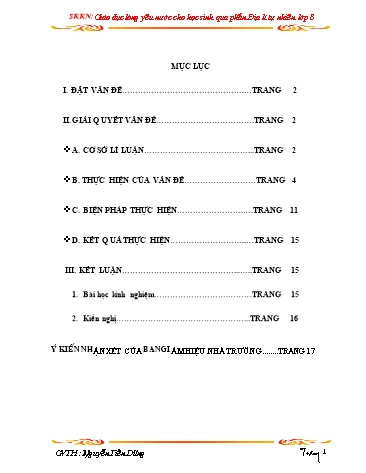 Sáng kiến kinh nghiệm Giáo dục lòng yêu nước cho học sinh qua phần Địa lí tự nhiên Lớp 8