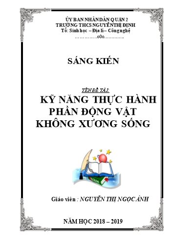 Sáng kiến kinh nghiệm Kĩ năng thực hành phần động vật không xương sống