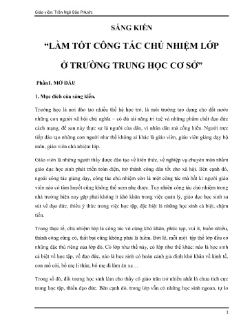 Sáng kiến kinh nghiệm Làm tốt công tác chủ nhiệm lớp ở trường Trung học cơ sở