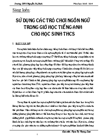 Sáng kiến kinh nghiệm Sử dụng các trò chơi ngôn ngữ trong giờ học Tiếng Anh cho học sinh THCS