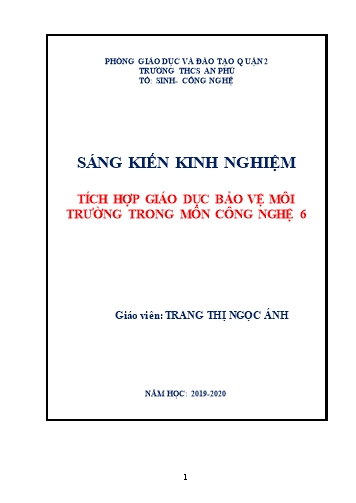 Sáng kiến kinh nghiệm Tích hợp giáo dục bảo vệ môi trường trong môn Công nghệ 6