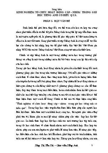 SKKN Kinh nghiệm tổ chức hoạt động cặp – nhóm trong giờ học Tiếng Anh có hiệu quả