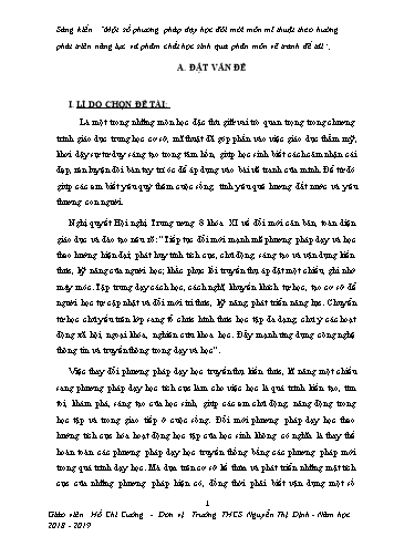 SKKN Một số phương pháp dạy học đổi mới môn mĩ thuật theo hướng phát triển năng lực và phẩm chất học sinh qua phân môn vẽ tranh Đề tài