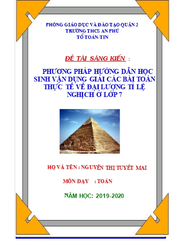 SKKN Phương pháp hướng dẫn học sinh vận dụng giải các bài toán thực tế về đại lượng tỉ lệ nghịch ở Lớp 7