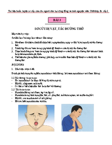 Tài liệu Huấn luyện sơ cấp cứu cho người dân - Bài 3: Sơ cứu dị vật, tắc đường thở