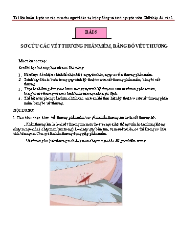 Tài liệu Huấn luyện sơ cấp cứu cho người dân - Bài 6: Sơ cứu các vết thương phần mềm, băng bó vết thương