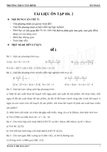 Tài liệu Ôn tập học kỳ 2 môn Toán 8 - Năm học 2016-2017 - Trường THCS Tân Bình