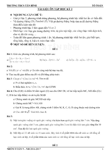 Tài liệu Ôn tập học kỳ 2 môn Toán 9 - Năm học 2016-2017 - Trường THCS Tân Bình
