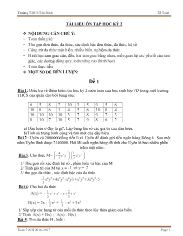Tài liệu Ôn tập học kỳ 2 môn Toán Lớp 7 - Năm học 2016-2017 - Trường THCS Tân Bình