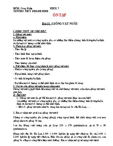 Tài liệu Ôn tập kiến thức Công nghệ 7 - Bài 31 đến 43 - Trường THCS Khánh Bình