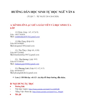 Tài liệu Ôn tập kiến thức học kì II môn Ngữ văn 6 - Tuần 7 - Năm học 2019-2020