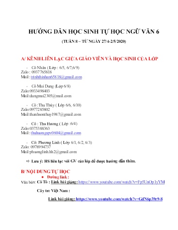 Tài liệu Ôn tập kiến thức học kì II môn Ngữ văn 6 - Tuần 8 - Năm học 2019-2020