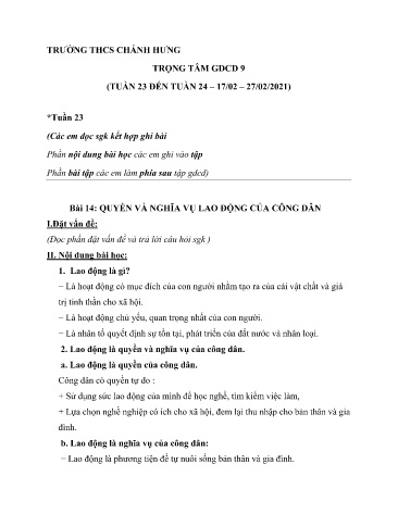 Tài liệu Ôn tập kiến thức môn Giáo dục công dân 9 - Tuần 23+24 - Năm học 2020-2021 - Trường THCS Chánh Hưng