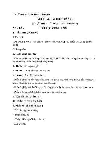 Tài liệu Ôn tập kiến thức môn Ngữ văn 6 - Tuần 23 - Năm học 2020-2021 - Trường THCS Chánh Hưng