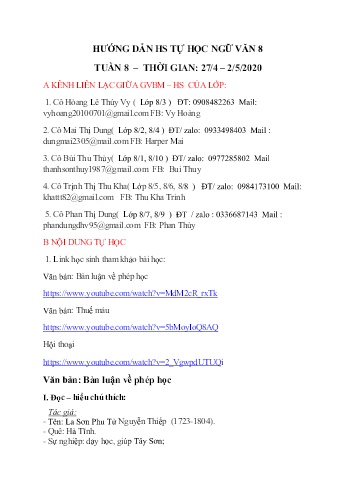 Tài liệu Ôn tập kiến thức môn Ngữ văn 8 - Tuần 8 - Năm học 2019-2020