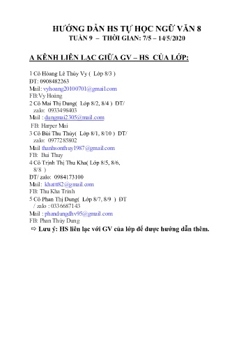 Tài liệu Ôn tập kiến thức môn Ngữ văn 8 - Tuần 9 - Năm học 2019-2020