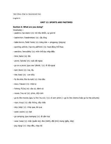 Tài liệu Ôn tập kiến thức môn Tiếng Anh 6 - Tuần 24 - Trường THCS Chánh Hưng