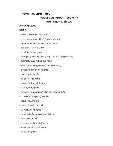 Tài liệu Ôn tập kiến thức môn Tiếng Anh 8 - Tuần 23 - Trường THCS Chánh Hưng