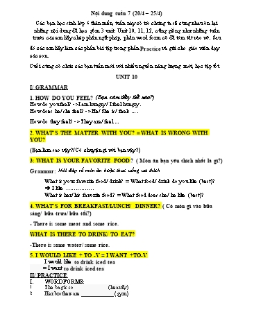 Tài liệu Ôn tập kiến thức Tiếng Anh 6 - Unit 10 đến 12