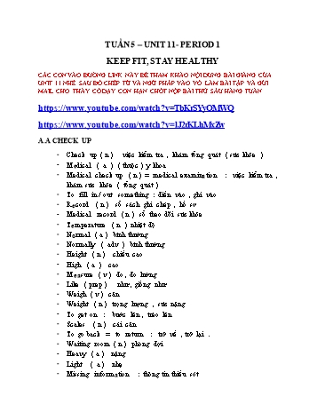 Tài liệu Ôn tập kiến thức Tiếng Anh 7 - Tuần 5, Unit 11: Keep fit, stay healthy